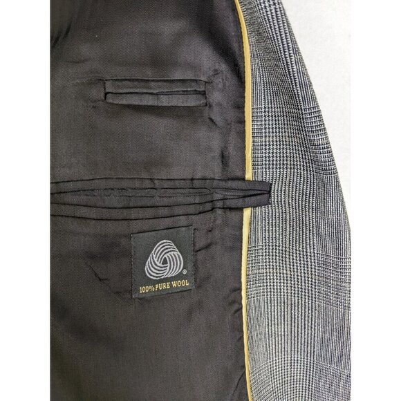 HAGGAR IMPERIAL - MEN'S GRAY PLAID WOOL BLAZER JACKET SPORT COAT - SIZE 44 - Picture 10 of 13